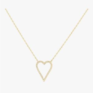 18K Gold Heart Necklace White Zircon Paperclip Chain Dainty Love Pendant Cute